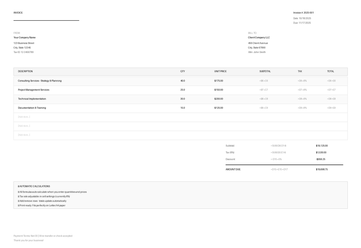Professional Invoice Template Pro