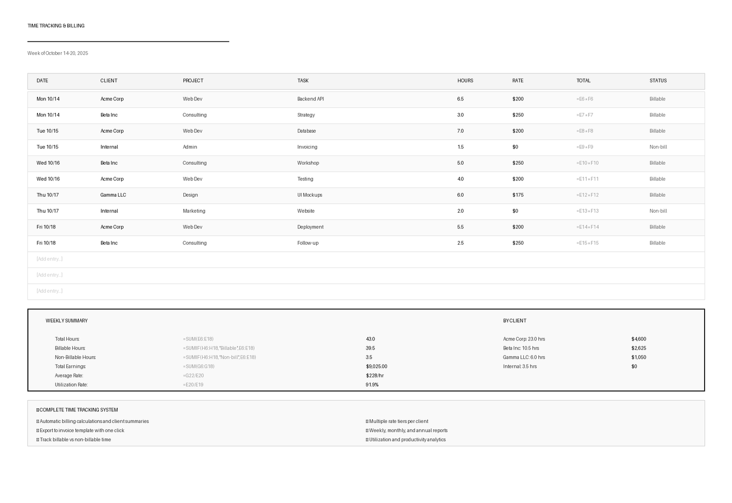 Time Tracking Sheet Pro